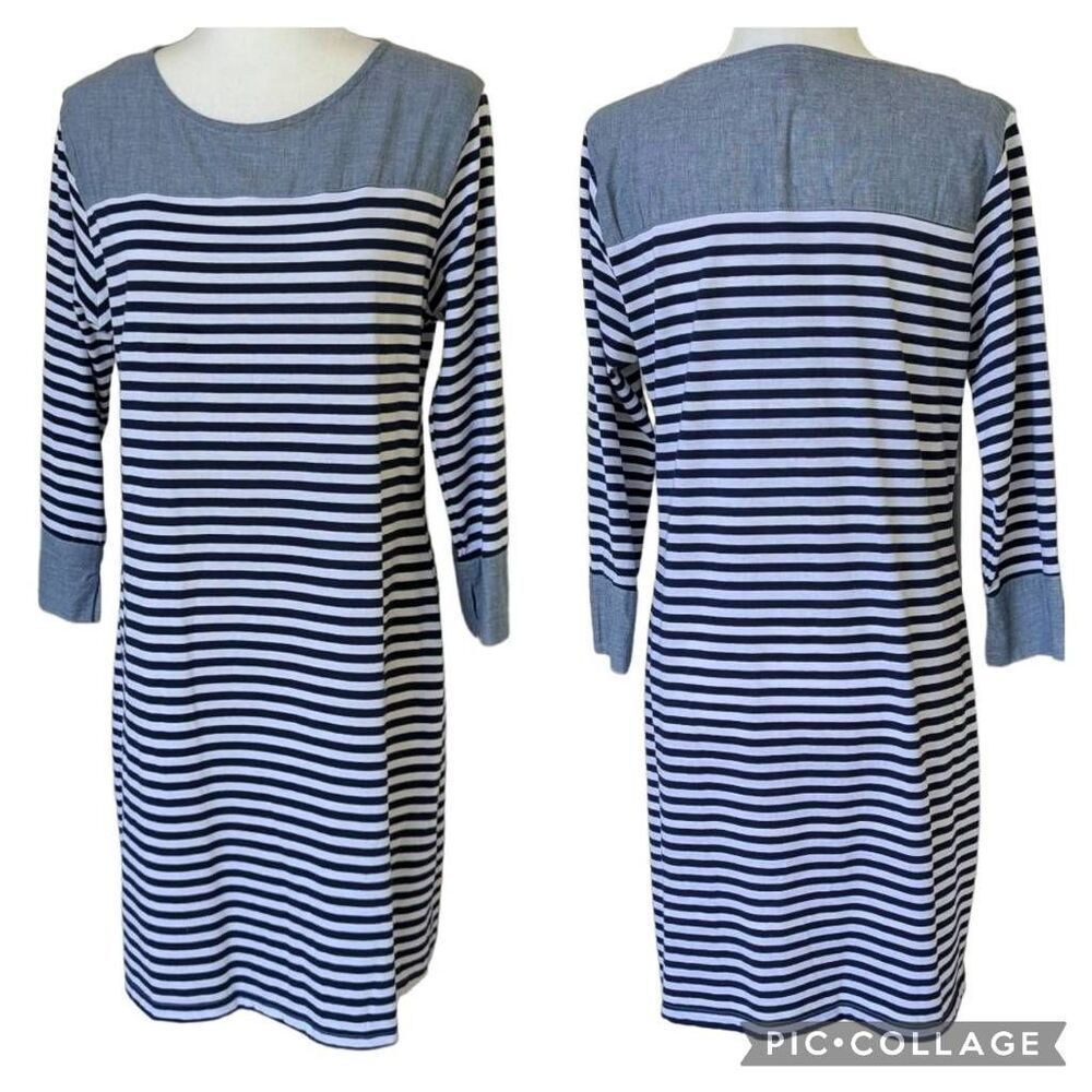 The Royal Standard Collection Block Dress Chambray & Striped Navy Women Size L